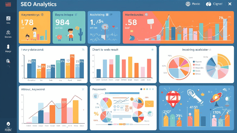 AI SEO tool analyzing search results with NLP and data visualization