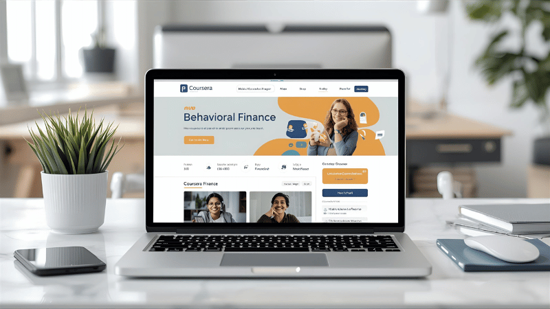 Behavioral finance Coursera course on laptop screen